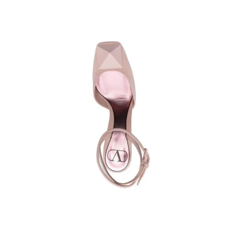 Valentino One Stud Chunky Heel High Heels 9cm Women's Rose Pink-4