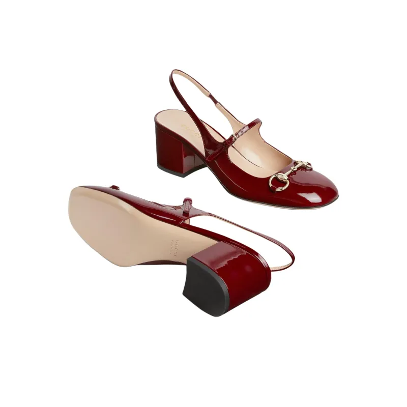 GUCCI Horsebit Chunky Heel High Heels Women's Red-5