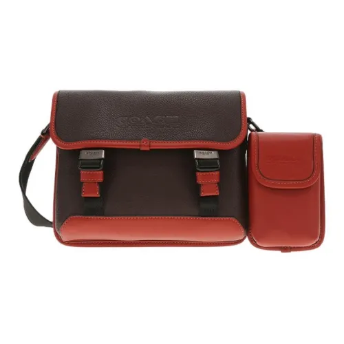 COACH League Cow Leather Crossbody Bag Shoulder Bag Medium Size Women's Red & Beige