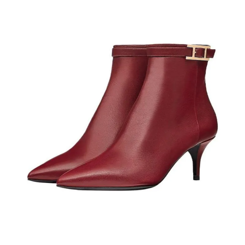 HERMES Blanche Ankle Boots Women's Sanglia Red Ancora Red-2