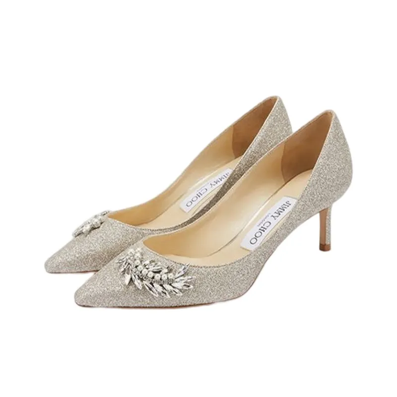 Jimmy Choo Slim Heel High Heels 6cm Women's White Gold-2