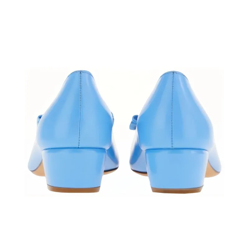 FERRAGAMO Vara Chunky Heel High Heels 3.5cm Women's Light Blue-4