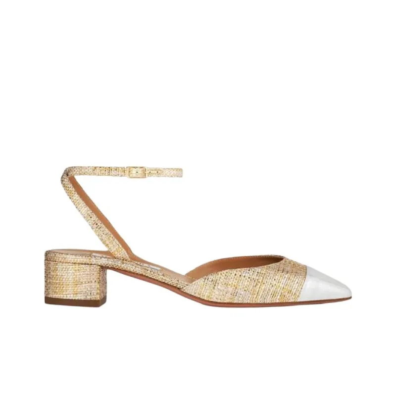 AQUAZZURA French Flirt Pumps Chunky Heel High Heels 3.5cm Women's Silver-Gold-1