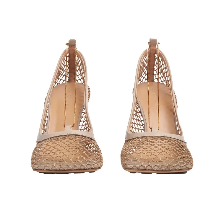 Bottega Veneta Stretch Slim Heel High Heels 9cm Women's Beige Yellow-2