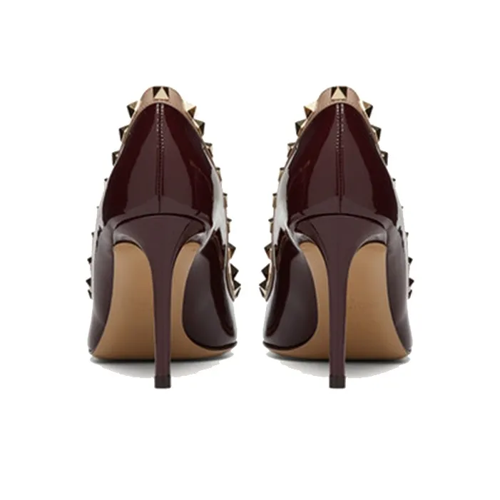 Valentino Rockstud High Heels Women's Red-4