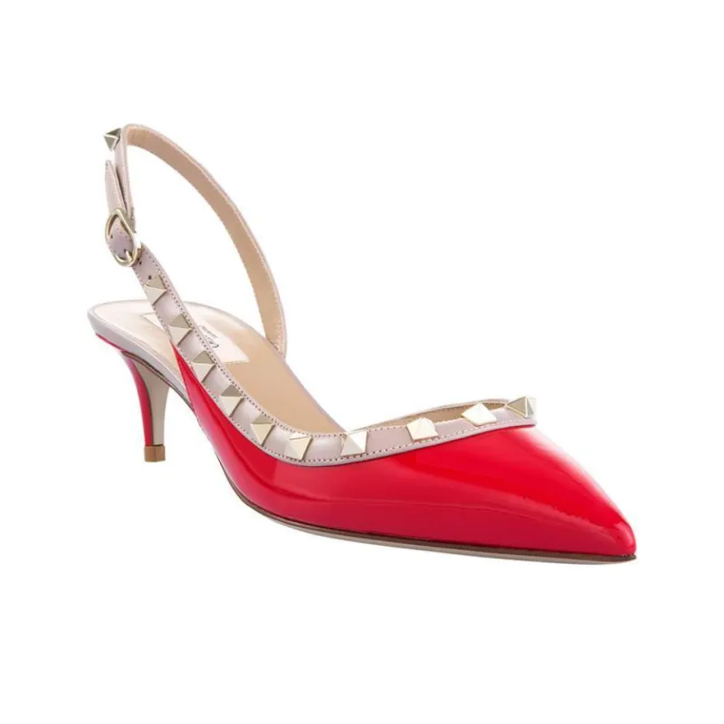 Valentino Rockstud Slim Heel High Heels Women's Red-1