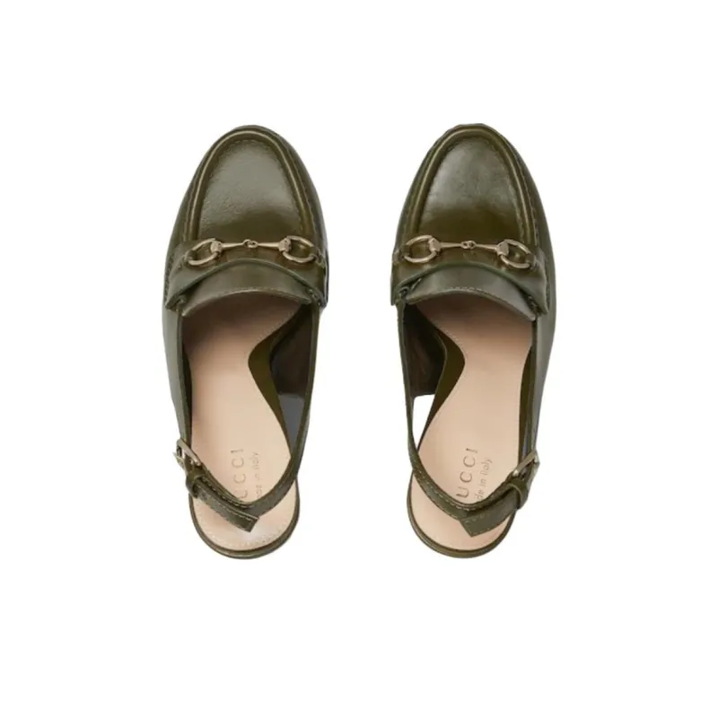 GUCCI Horsebit Chunky Heel High Heels 14.5cm Women's Green-3