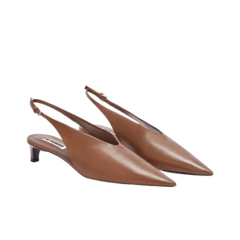 JIL SANDER Pointed-toe Leather Slingback Pumps-2