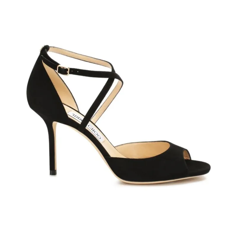 Jimmy Choo Emsy Slim Heel One Strap Sandals 8.5cm Women's Black-1