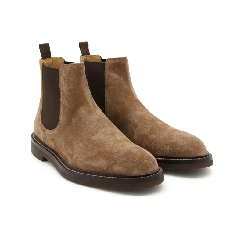 Brunello Cucinelli Fashion Round Tip Pullover Ankle Length Chelsea Boots Unisex Brown-2