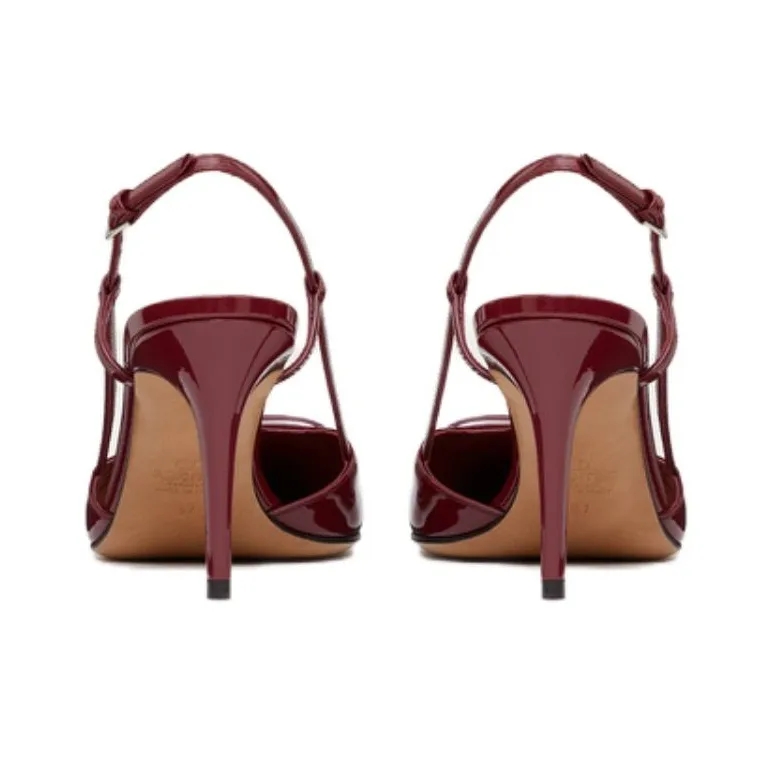 Valentino VLogo Signature Slim Heel High Heels 8cm Women's Burgundy Red-3
