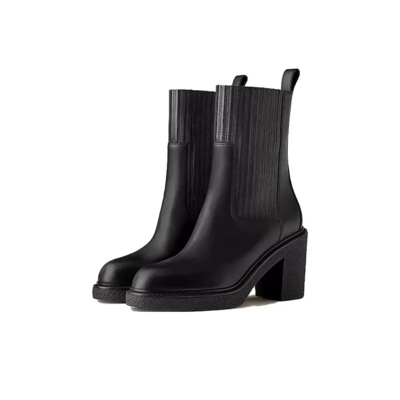 HERMES Donia Ankle Boots 7cm Women's Black-3