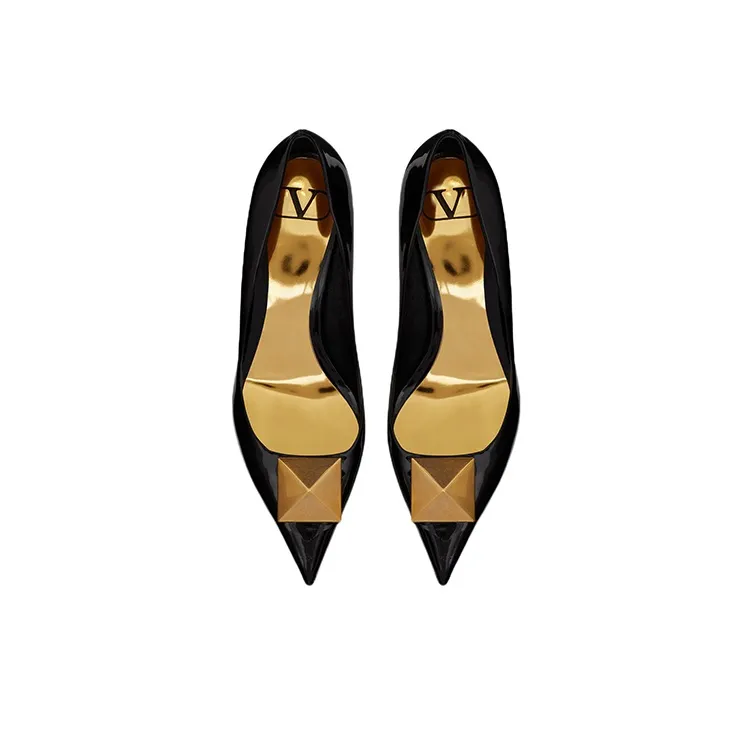 Valentino One Stud Slim Heel High Heels 5cm Women's Black-3