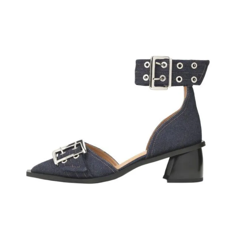 GANNI Chunky Heel High Heels Women's Dark Marine Blue-0