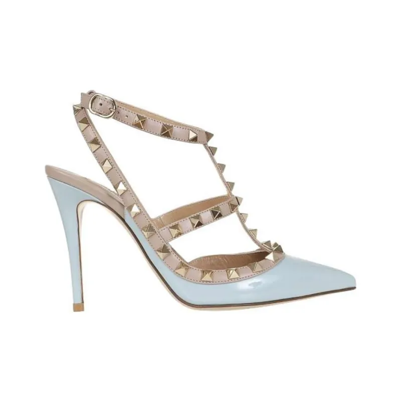 Valentino Rockstud GARAVANI Slim Heel High Heels 10.5cm Women's Blue-1