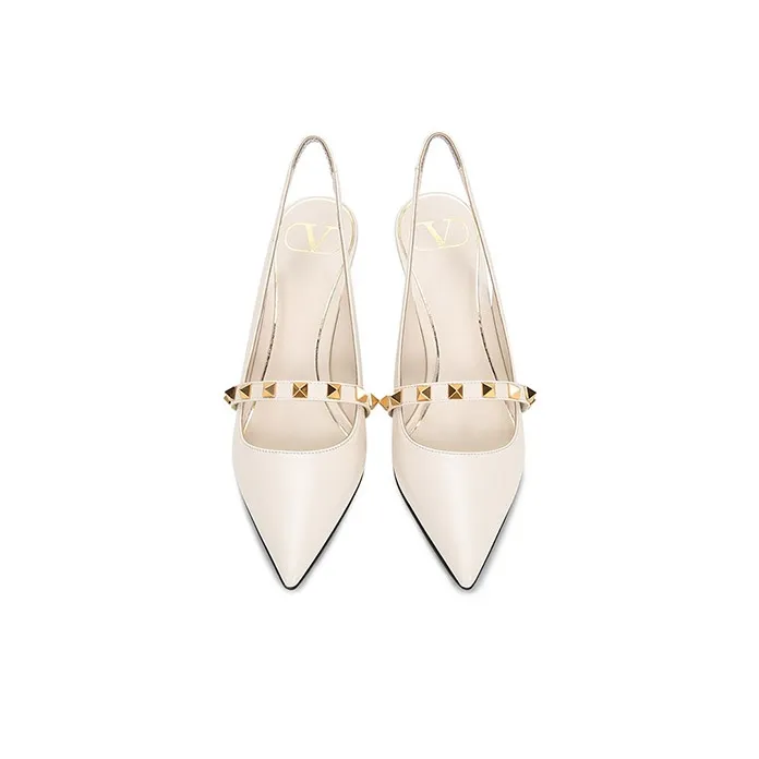 Valentino Rockstud Slim Heel High Heels 7cm Women's Light Ivory-3