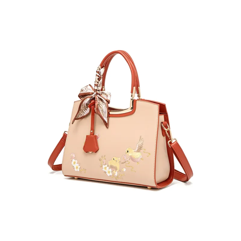 PAYOT Synthetic Leather Shoulder Bag Crossbody Bag Handbag Regular Women's Apricot Mismatched Birds-1