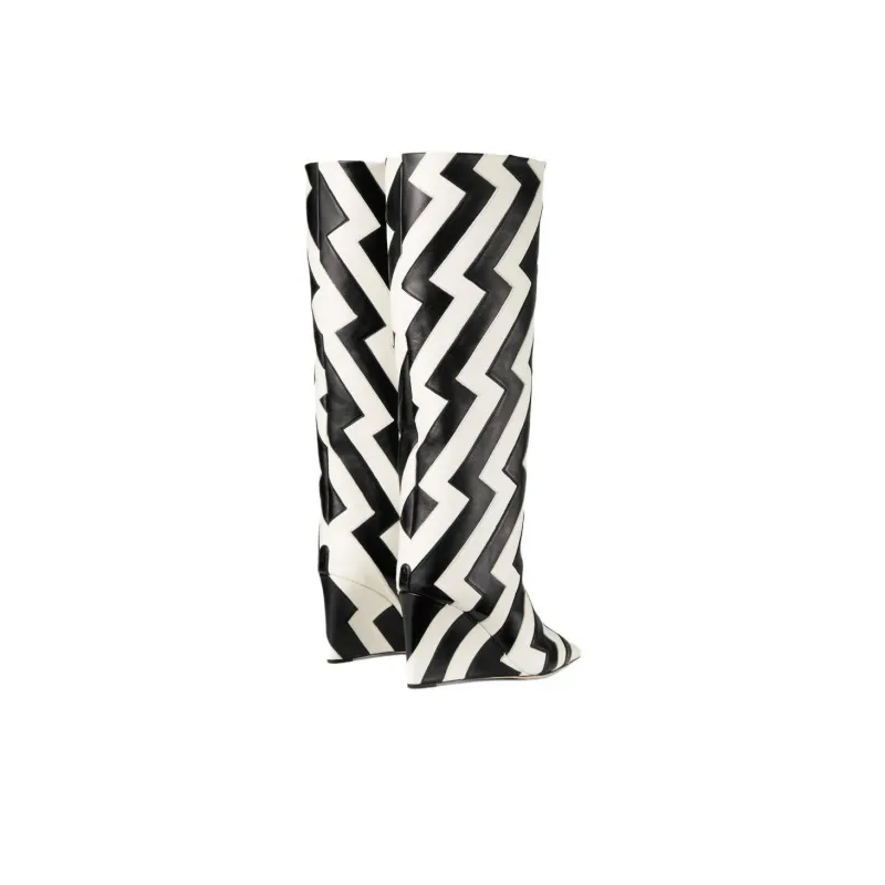 Jimmy Choo Avenue Knee high Boots 8.5cm Women's Black White-3