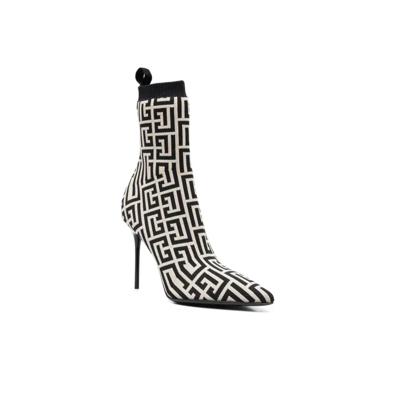BALMAIN Monogram-jacquard Pointed Boots-1