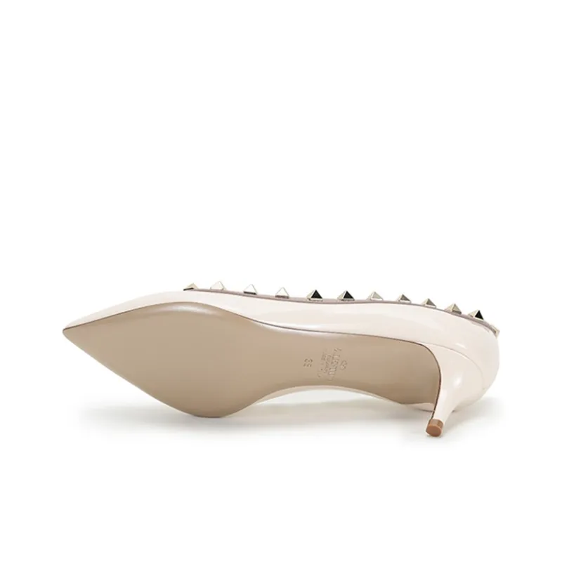 Valentino Rockstud Slim Heel High Heels 5cm Women's Light Ivory-5
