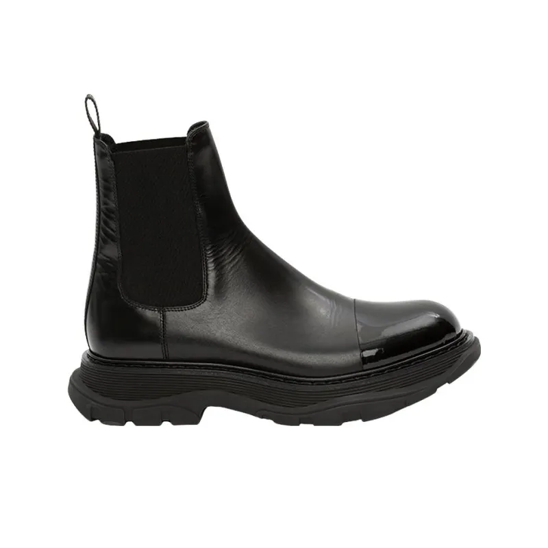 Alexander McQueen Shiny Toecap Tread Chelsea Boot Black-1