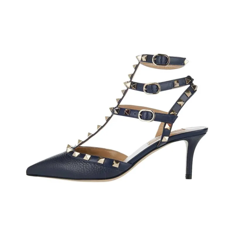 Valentino Rockstud Slim Heel High Heels 6.5cm Women's Blue-0