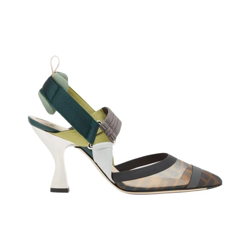 FENDI Colibrì Chunky Heel High Heels 8.5cm Women's Green-1