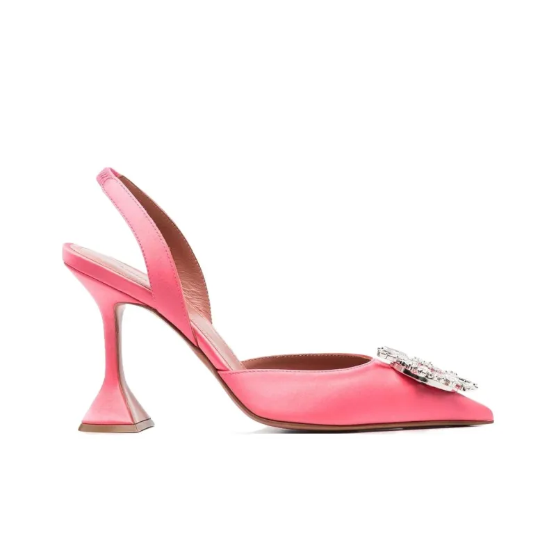 AMINA MUADDI Rosie 95mm Satin Slide Sandal Bubble Pink-1