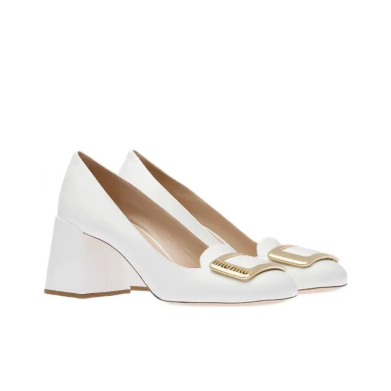 MIU MIU Chunky Heel High Heels Women's White-2