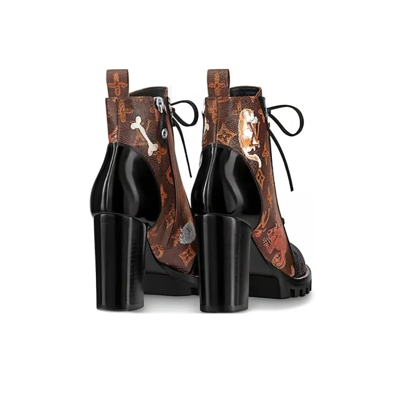 LOUIS VUITTON Lv Star Trail 8cm Ankle Boots 'Brown' Women's-3