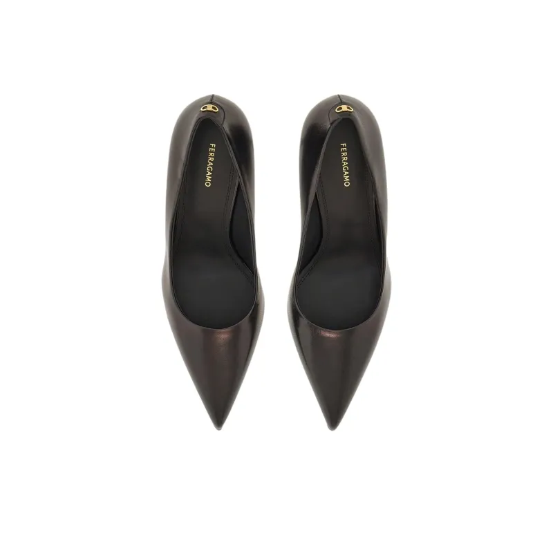 FERRAGAMO Décolleté Irregular Heel High Heels 7cm Women's Black-3