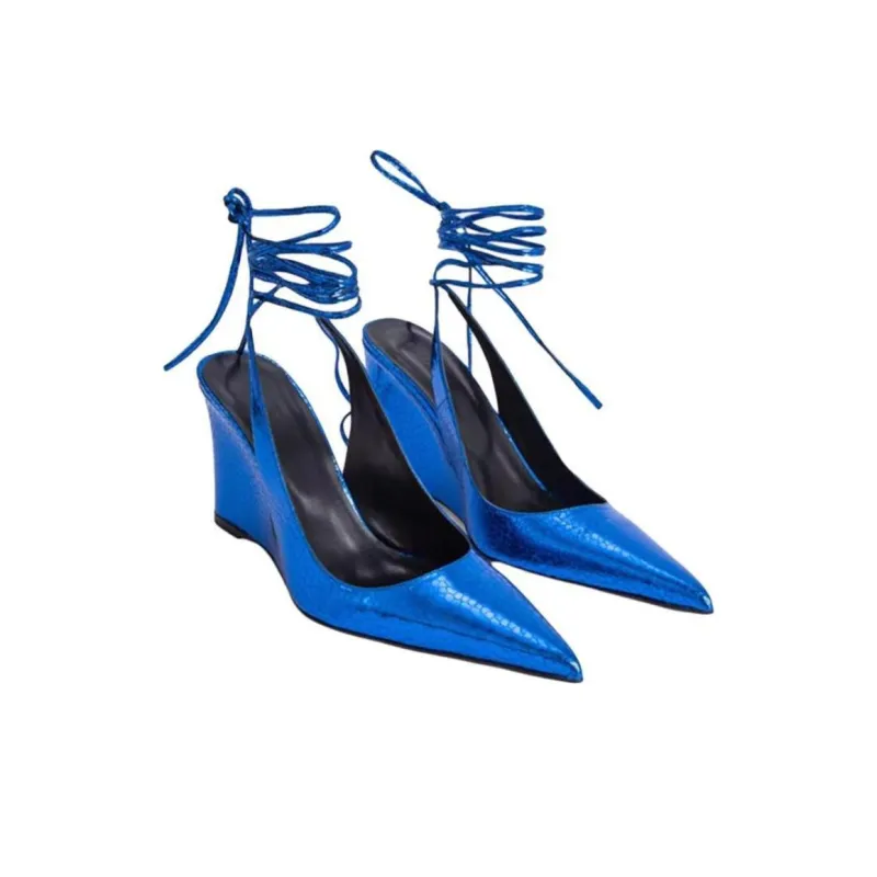 By Far Vaughn Wedge Heel High Heels 10cm Women's Blue-3