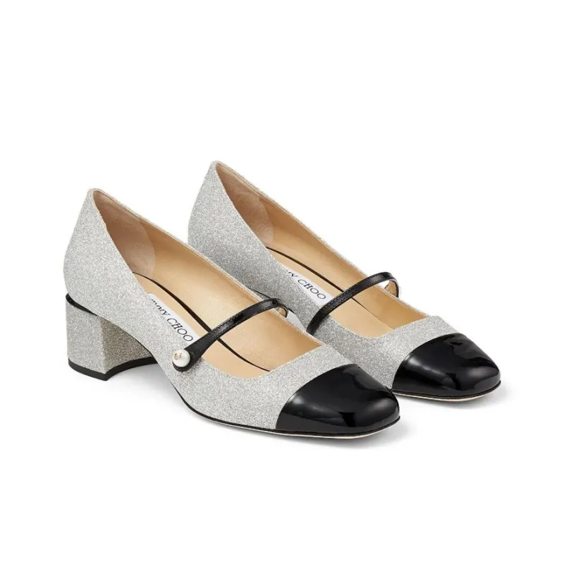 Jimmy Choo Block Heel High Heels 4.5cm Women's Silver Black-2