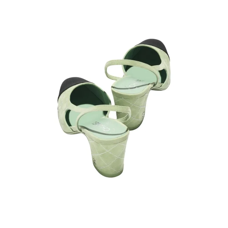 CHANEL Chunky Heel High Heels 6.6cm Women's Green-3