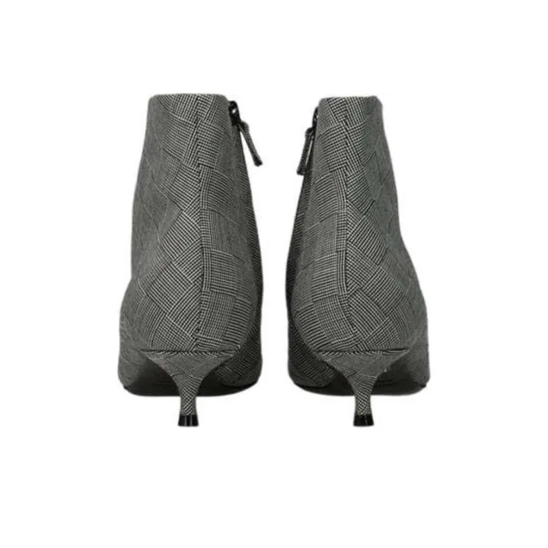 Balenciaga Wool Checked Knife Pointy Toe Boots 'Grey' Women's-3