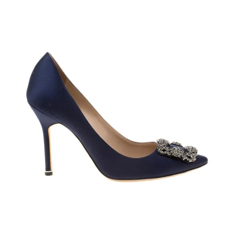 MANOLO BLAHNIK Hangisi High Heels 8.5cm Women's Blue-1