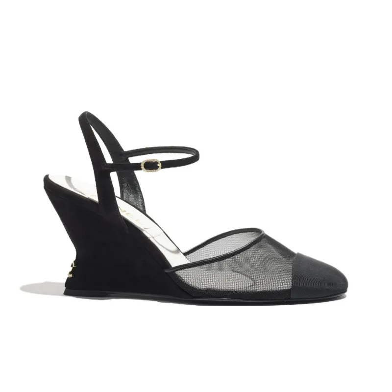 CHANEL Wedge Heel High Heels 8.5cm Women's Black-1