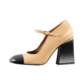 CHANEL Chunky Heel High Heels Women's Beige