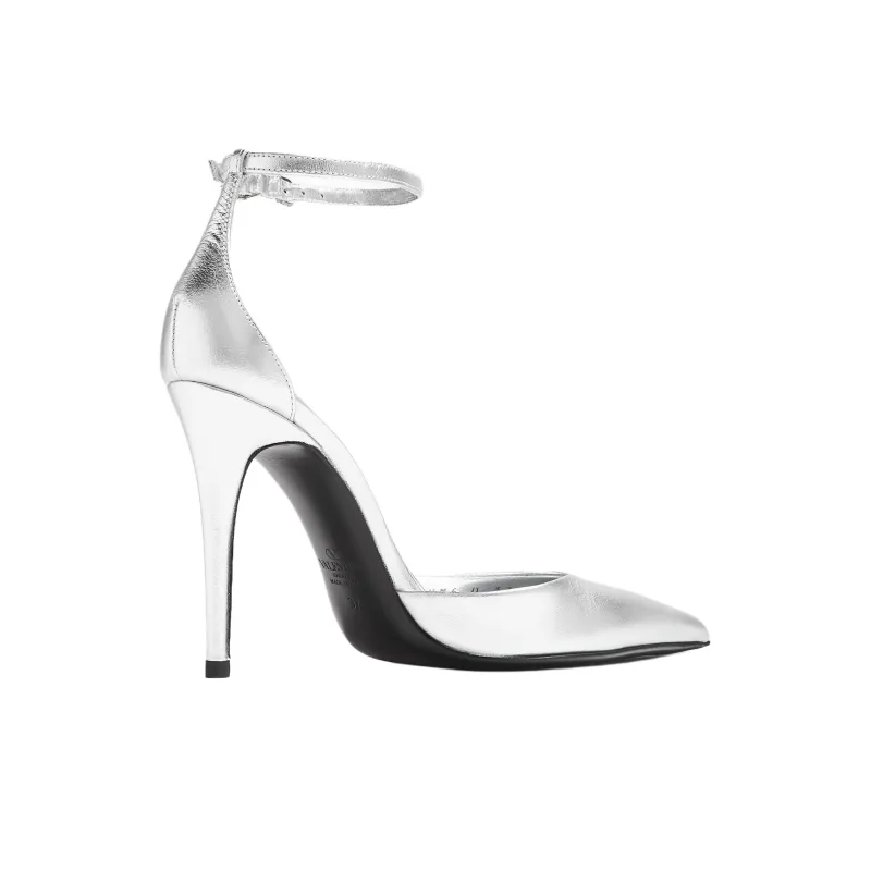 Valentino Evening Glam Slim Heel High Heels 10cm Women's Silver-3
