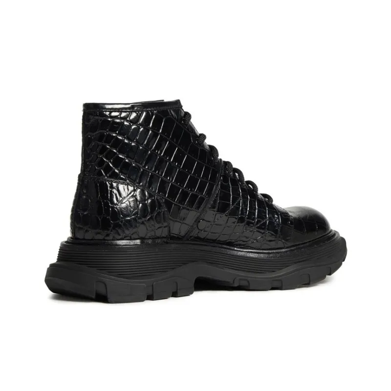 Alexander McQueen Crocodile Effect Hybrid Boots 'Black' Women's-4