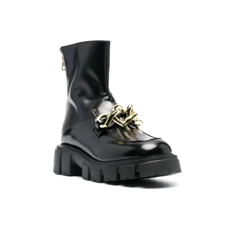 Love MOSCHINO Chain-embellished Leather Boots-2