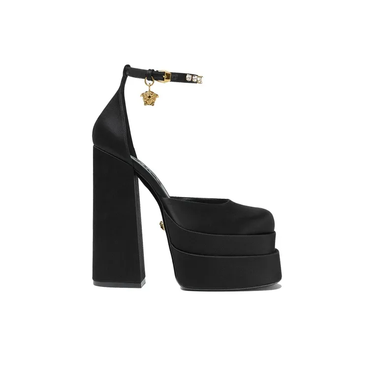 VERSACE Medusa Aevitas 155mm Platform Pumps Black Satin-1