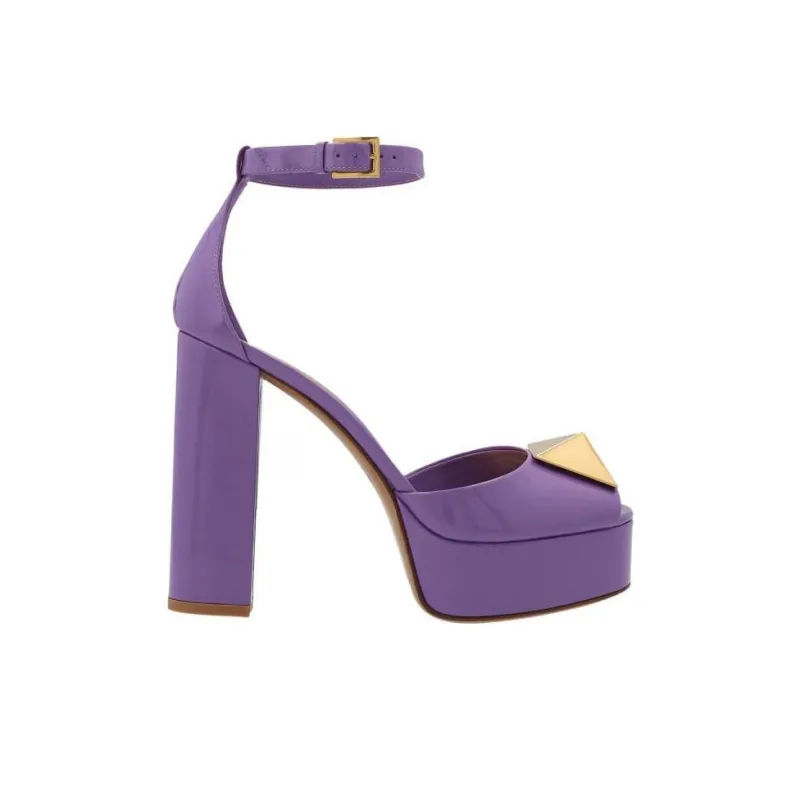 Valentino Chunky Heel High Heels 12.1cm Women's Purple-1