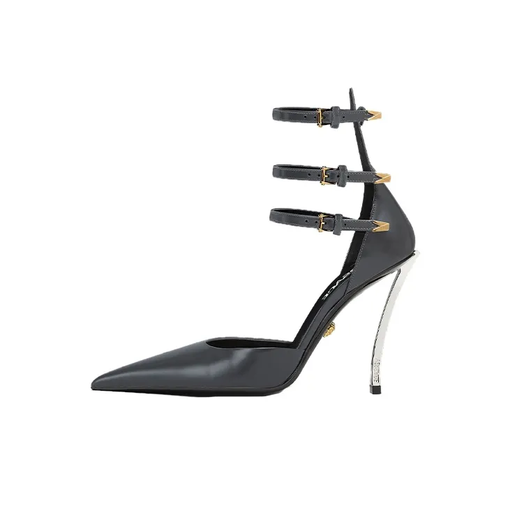 VERSACE Pin Point Slim Heel High Heels Women's Gray-0