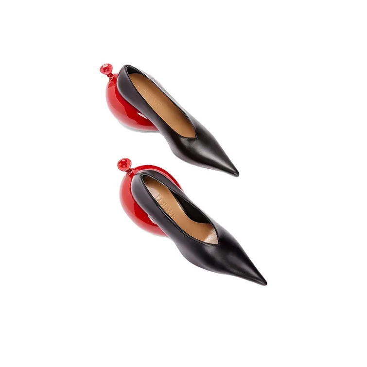 LOEWE Irregular Heel High Heels 9cm Women's Black Red-3