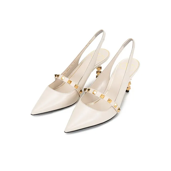 Valentino Rockstud Slim Heel High Heels 7cm Women's Light Ivory-2