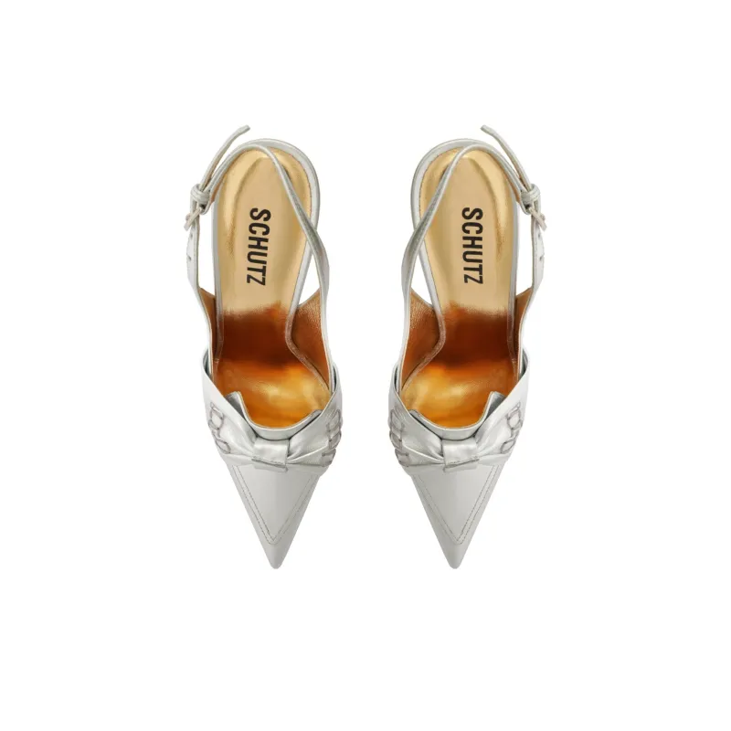 Schutz Fiorella Flared Heel High Heels 10cm Women's Silver-4