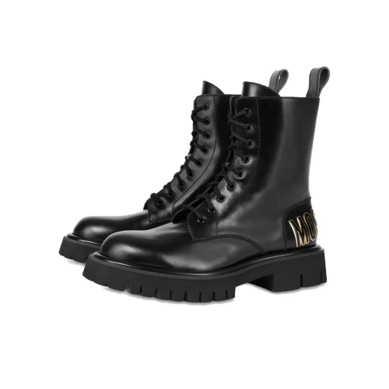MOSCHINO Logo Embossed Lace Up Boots-2