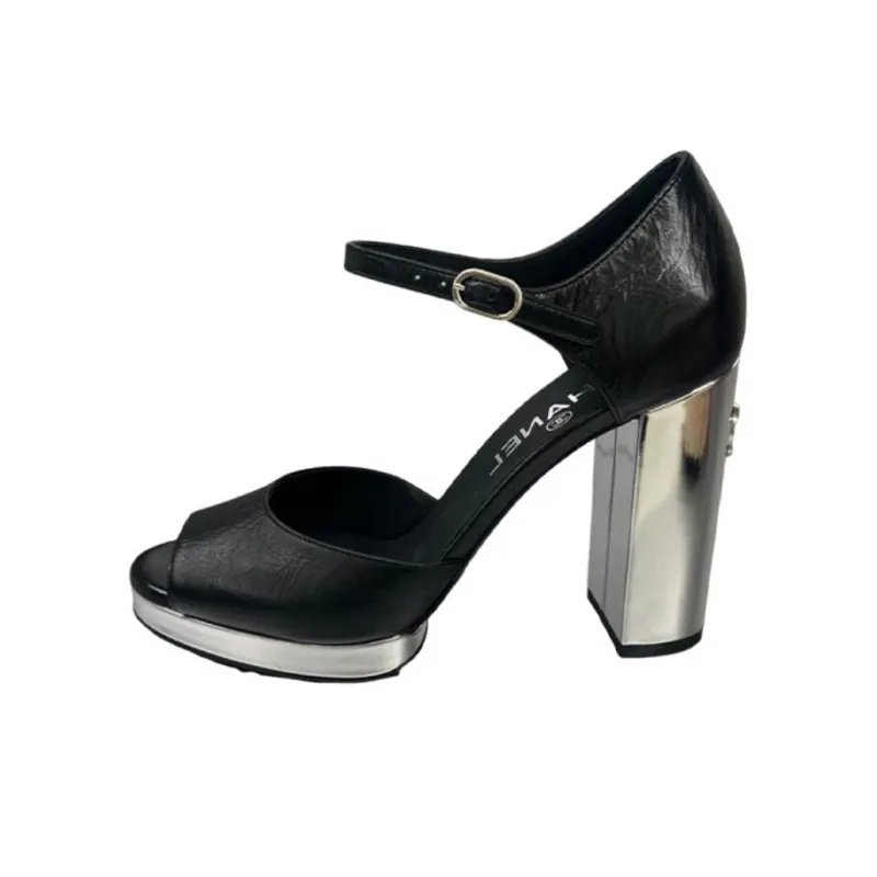 CHANEL 24S Chunky Heel High Heels Women's Black-0