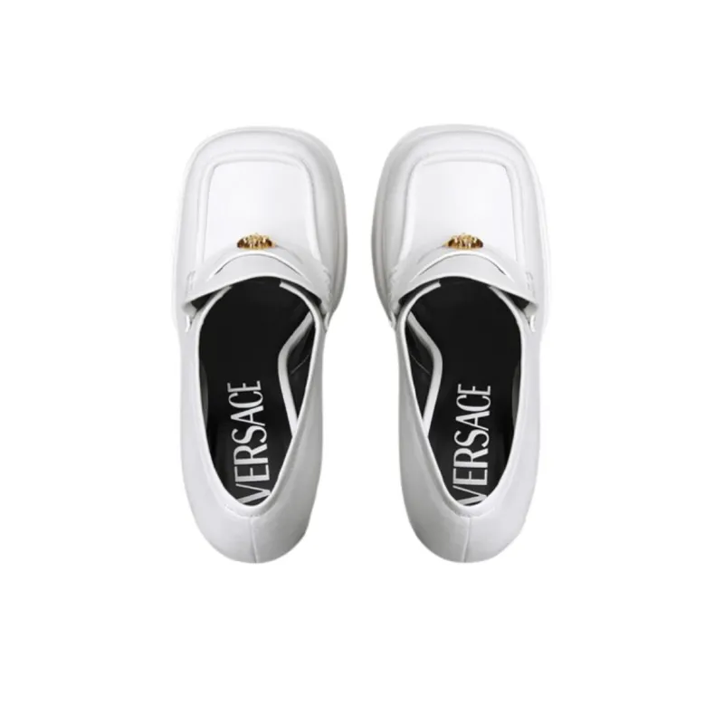 VERSACE Intrico Chunky Heel High Heels 12.5cm Women's White-4